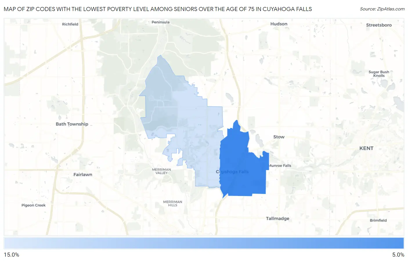 Zip Codes with the Lowest Poverty Level Among Seniors Over the Age of 75 in Cuyahoga Falls Map