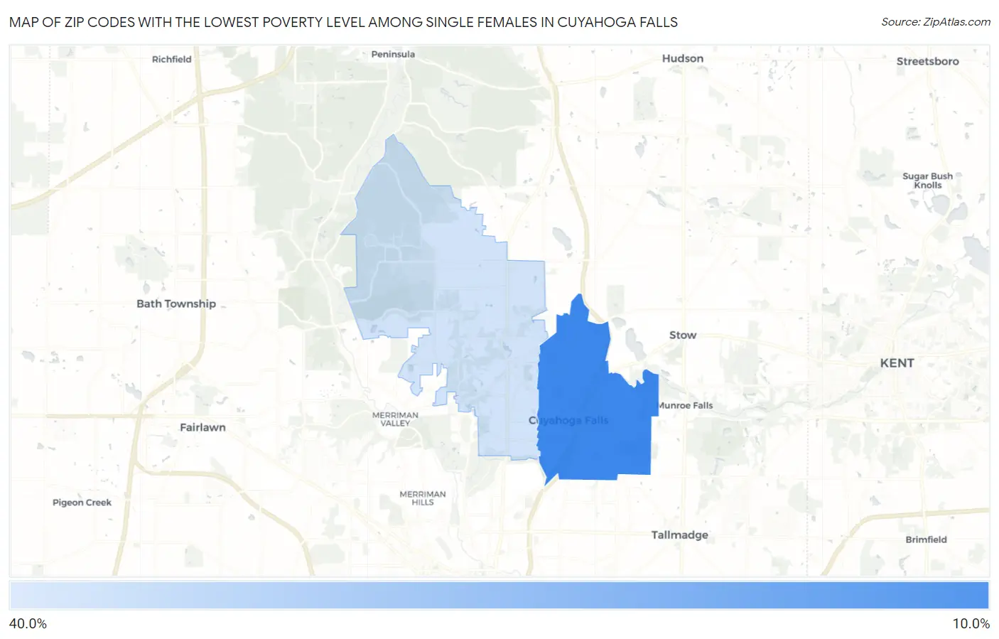 Zip Codes with the Lowest Poverty Level Among Single Females in Cuyahoga Falls Map