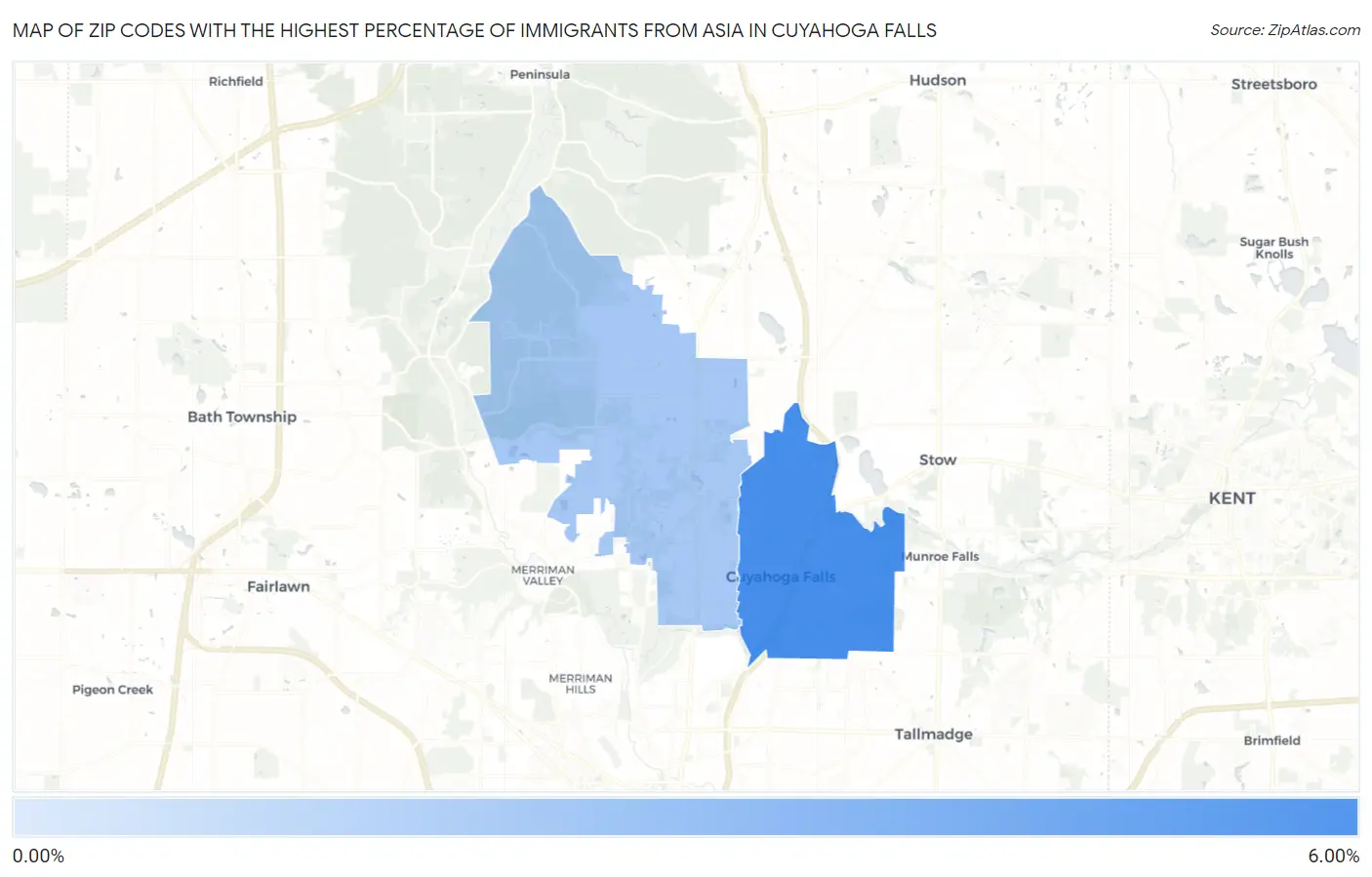 Zip Codes with the Highest Percentage of Immigrants from Asia in Cuyahoga Falls Map