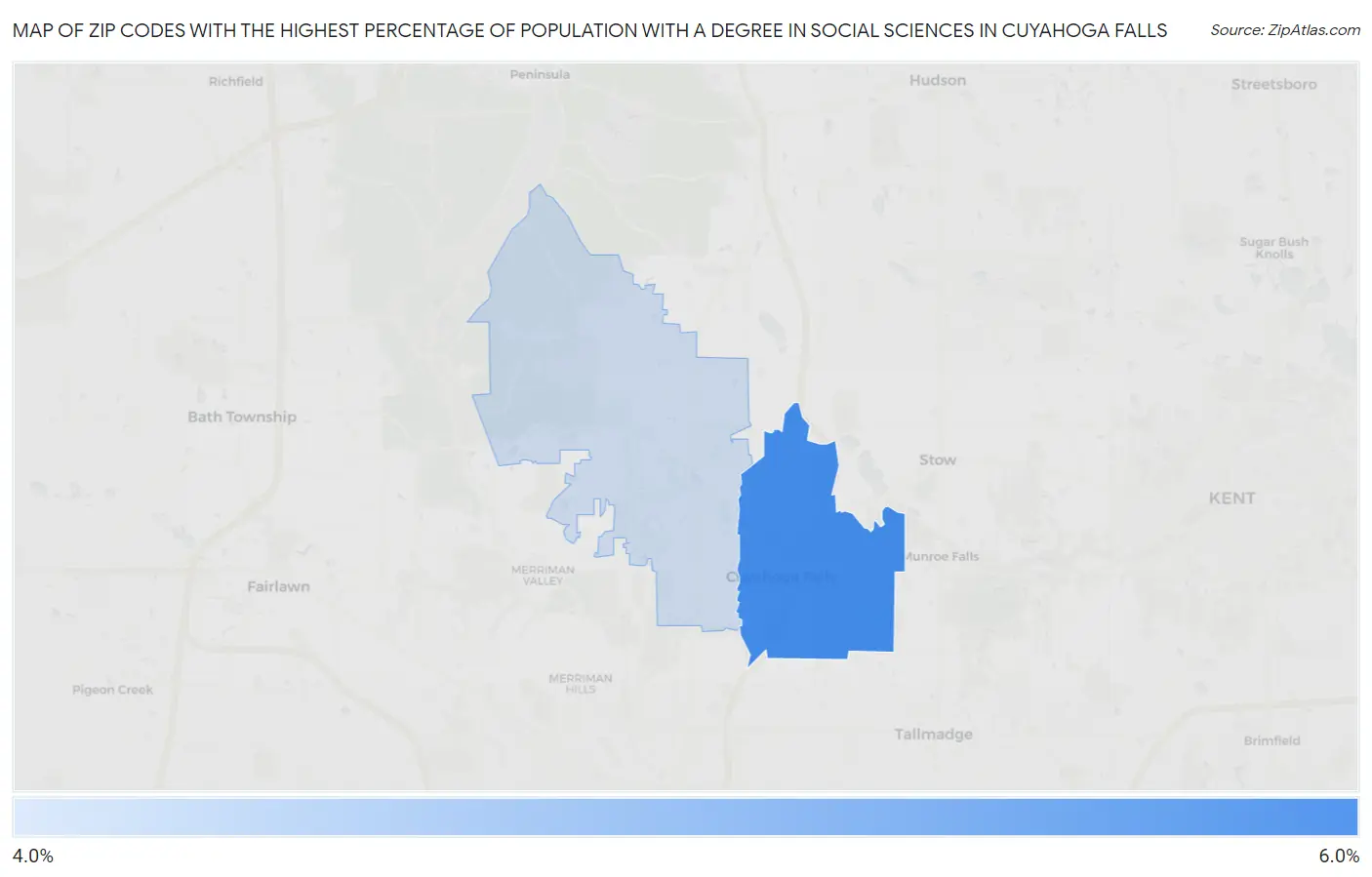 Zip Codes with the Highest Percentage of Population with a Degree in Social Sciences in Cuyahoga Falls Map