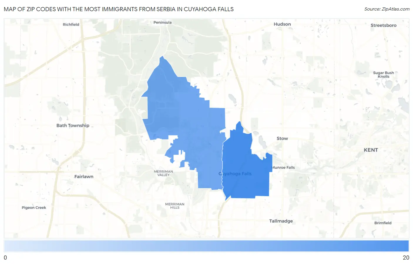 Zip Codes with the Most Immigrants from Serbia in Cuyahoga Falls Map