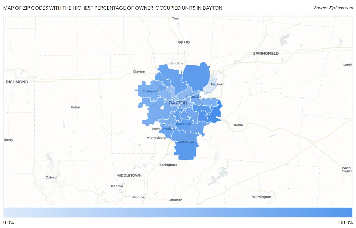 Zip Codes with the Highest Percentage of Owner-Occupied Units in Dayton Map