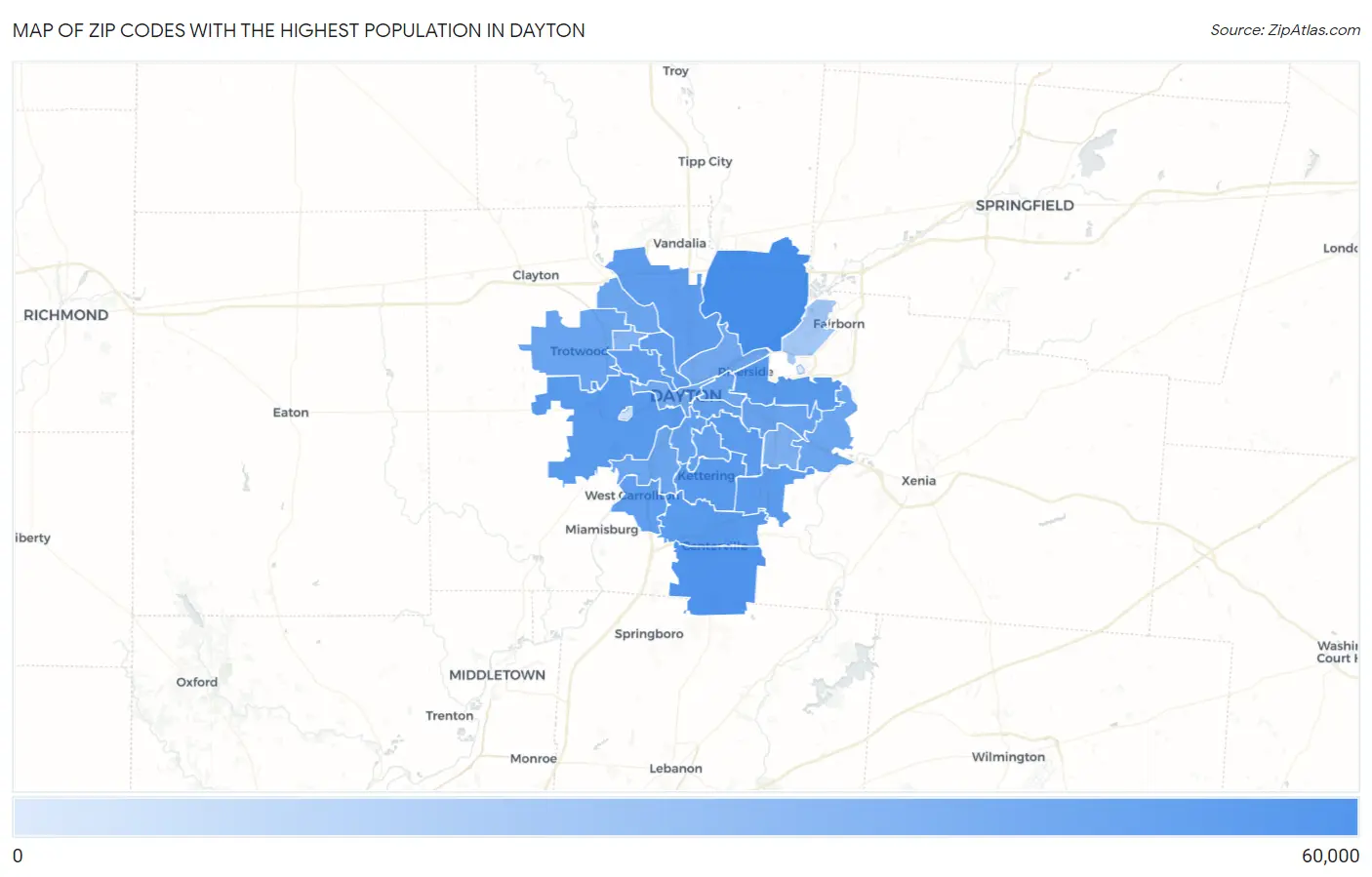 Zip Codes with the Highest Population in Dayton Map