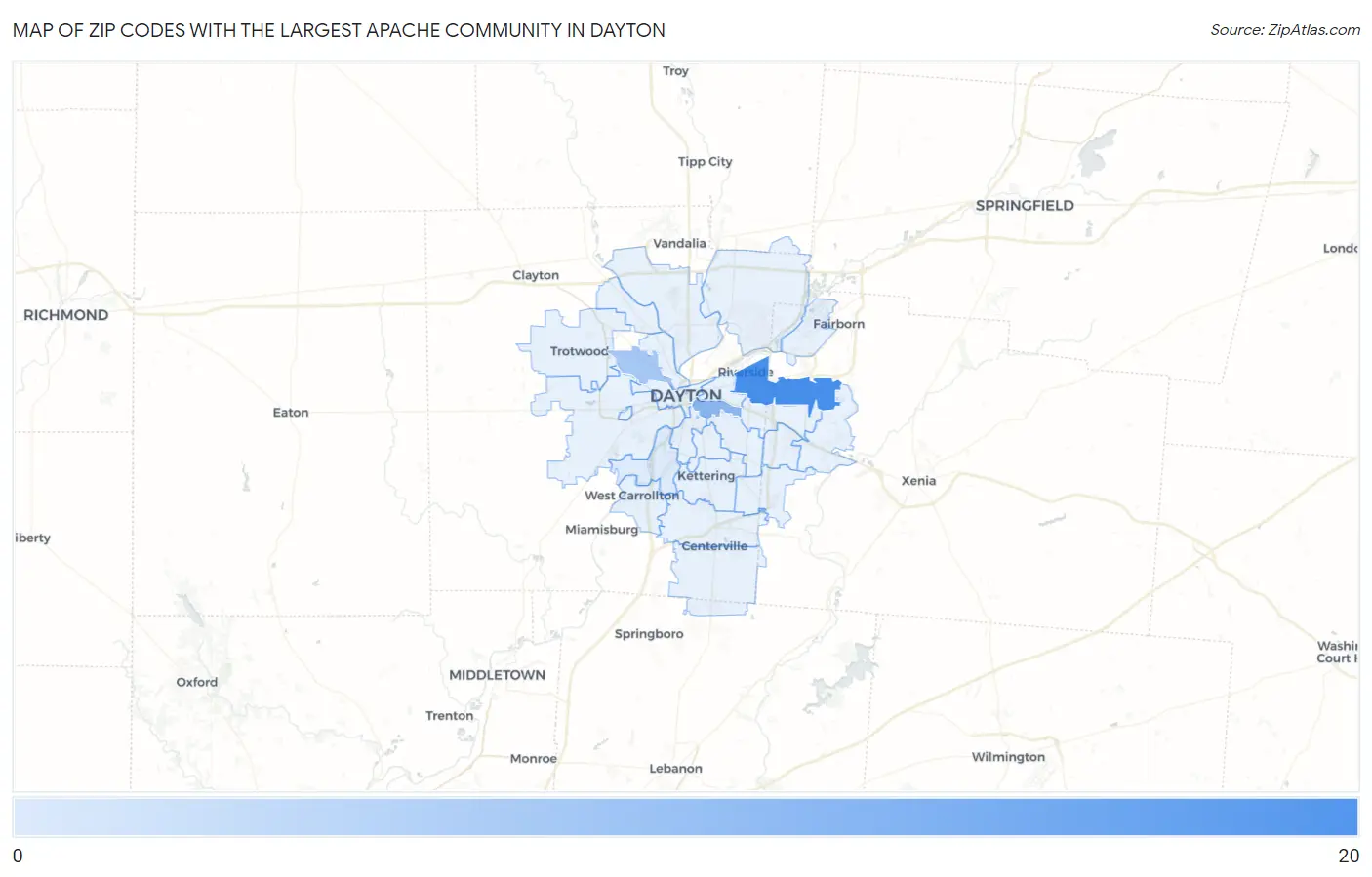 Zip Codes with the Largest Apache Community in Dayton Map