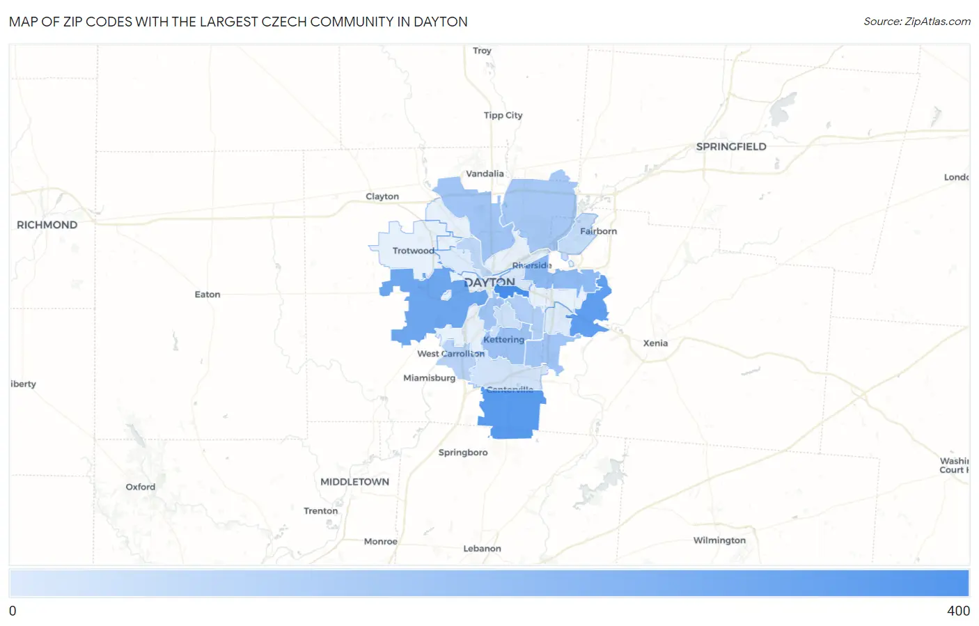 Zip Codes with the Largest Czech Community in Dayton Map