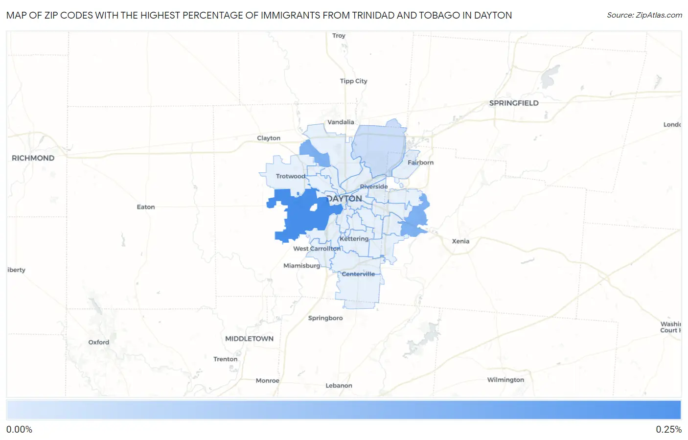 Zip Codes with the Highest Percentage of Immigrants from Trinidad and Tobago in Dayton Map