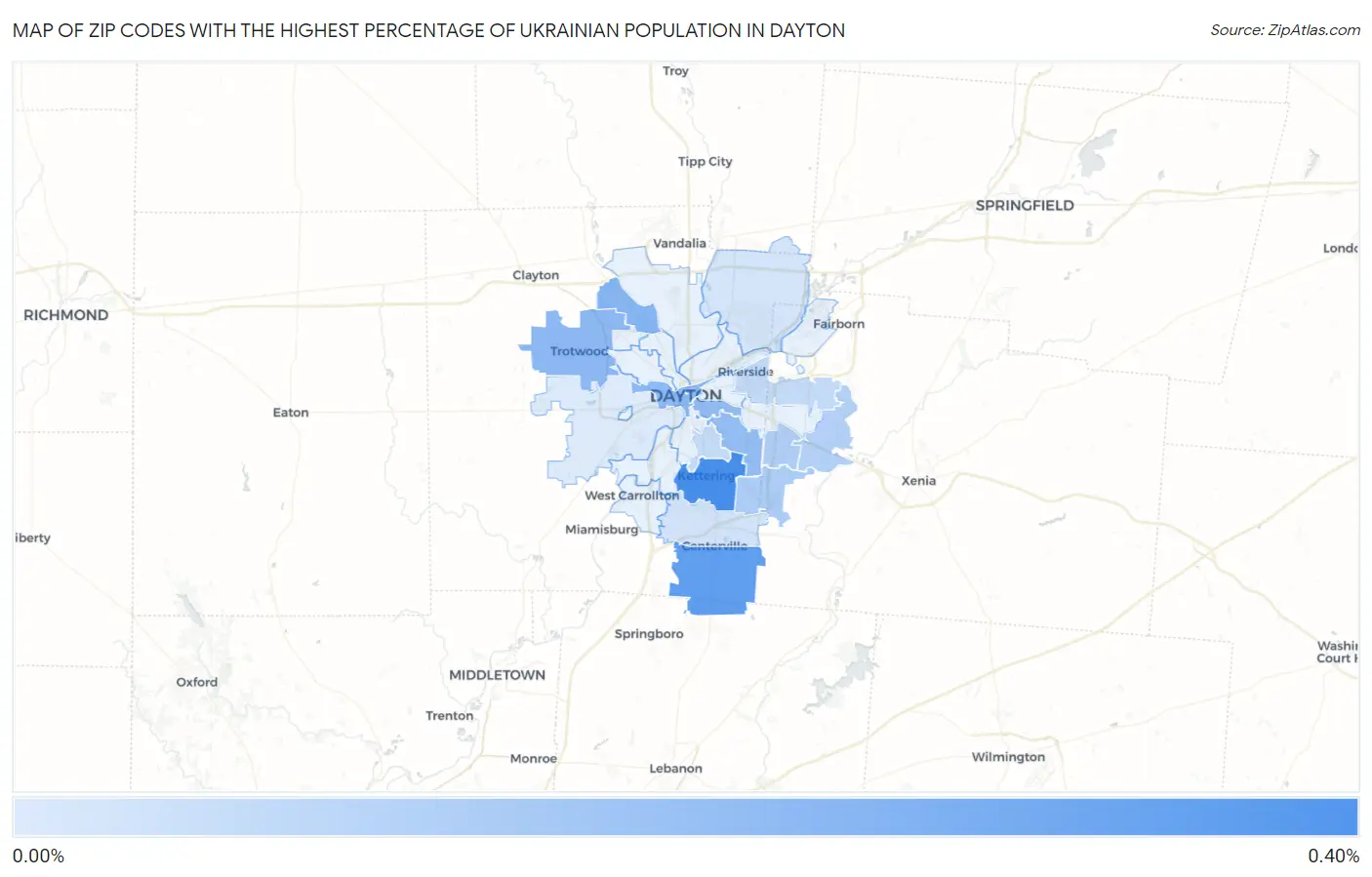Zip Codes with the Highest Percentage of Ukrainian Population in Dayton Map