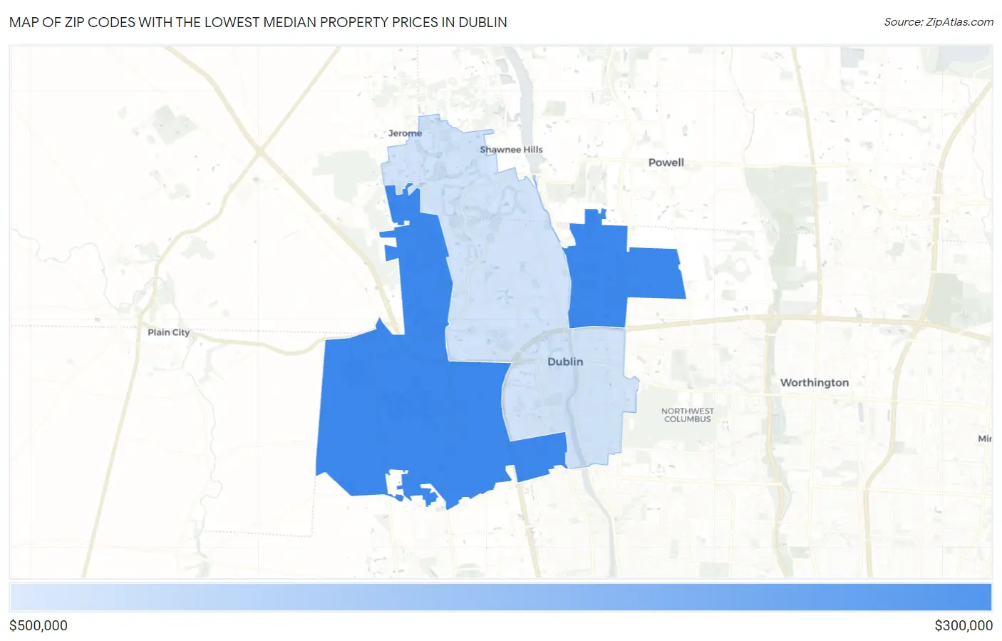 Zip Codes with the Lowest Median Property Prices in Dublin Map
