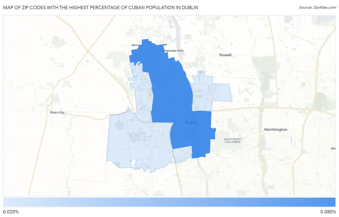 Zip Codes with the Highest Percentage of Cuban Population in Dublin Map