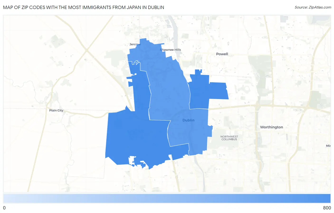 Zip Codes with the Most Immigrants from Japan in Dublin Map