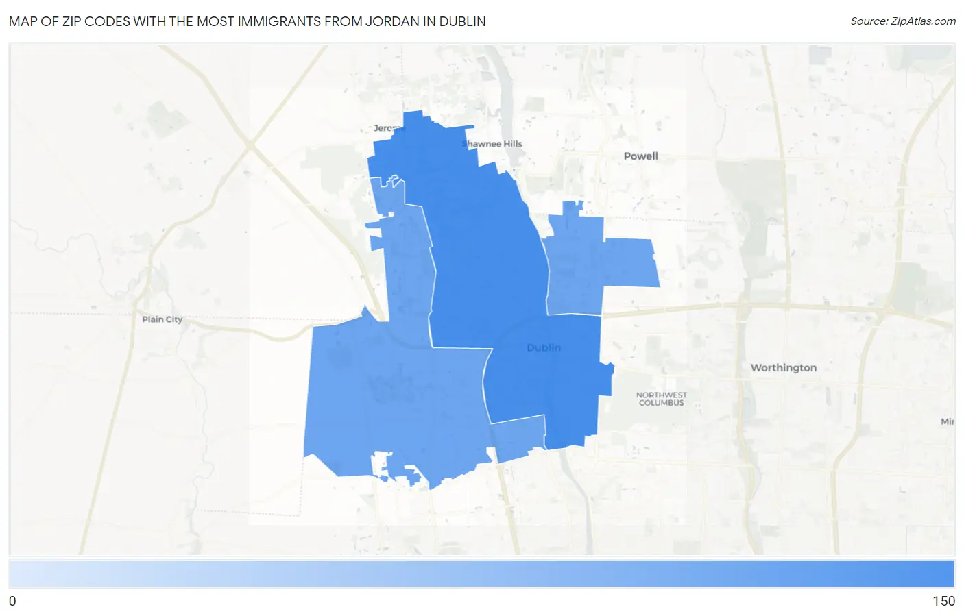 Zip Codes with the Most Immigrants from Jordan in Dublin Map
