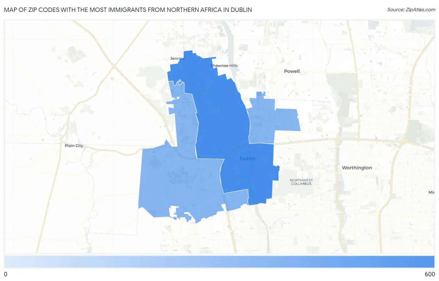 Zip Codes with the Most Immigrants from Northern Africa in Dublin Map