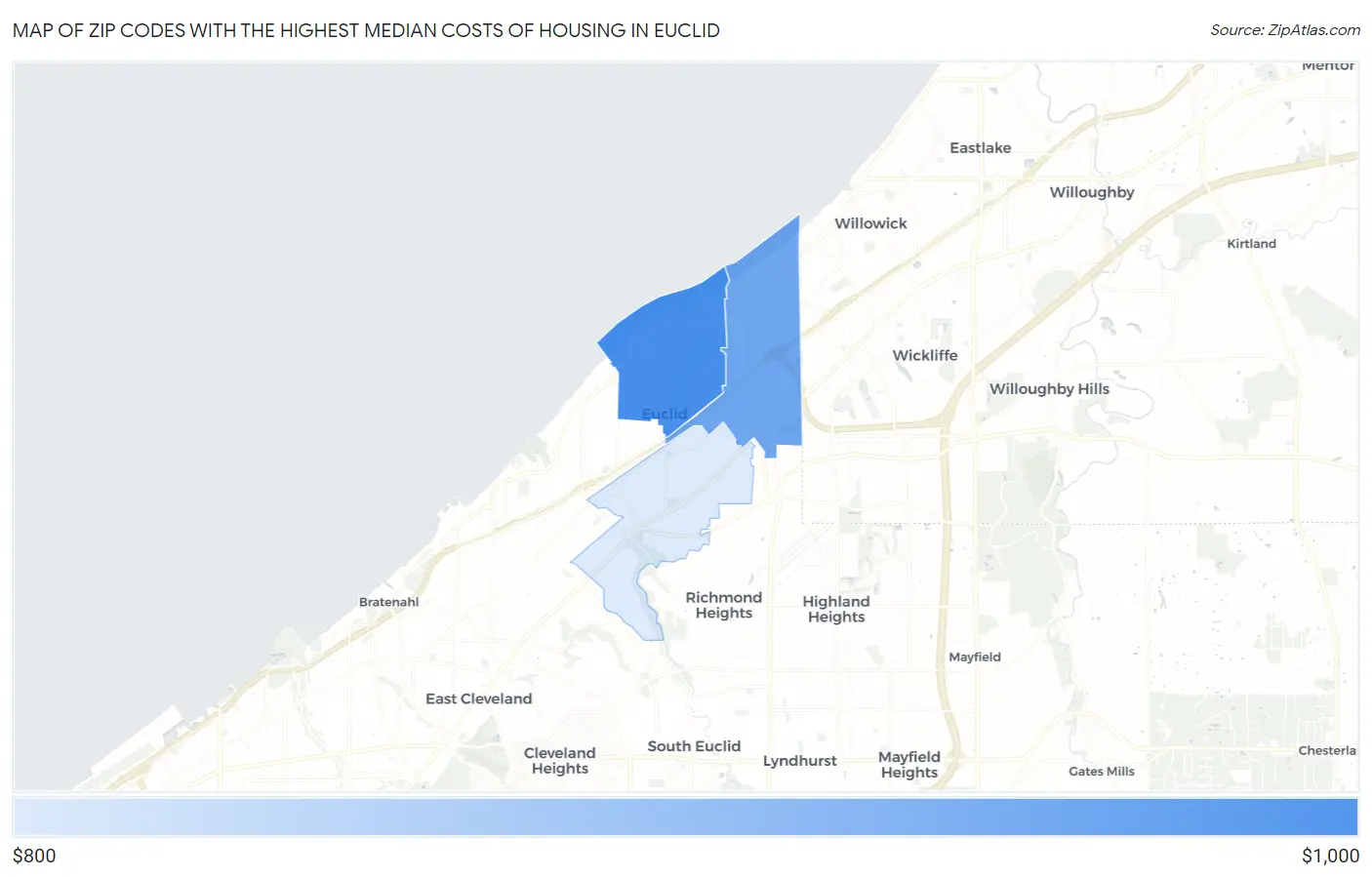 Zip Codes with the Highest Median Costs of Housing in Euclid Map