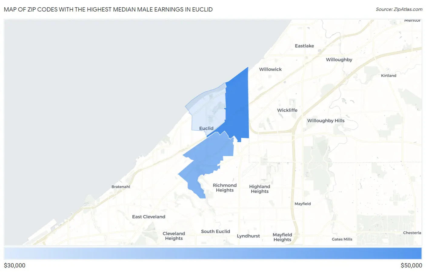 Zip Codes with the Highest Median Male Earnings in Euclid Map