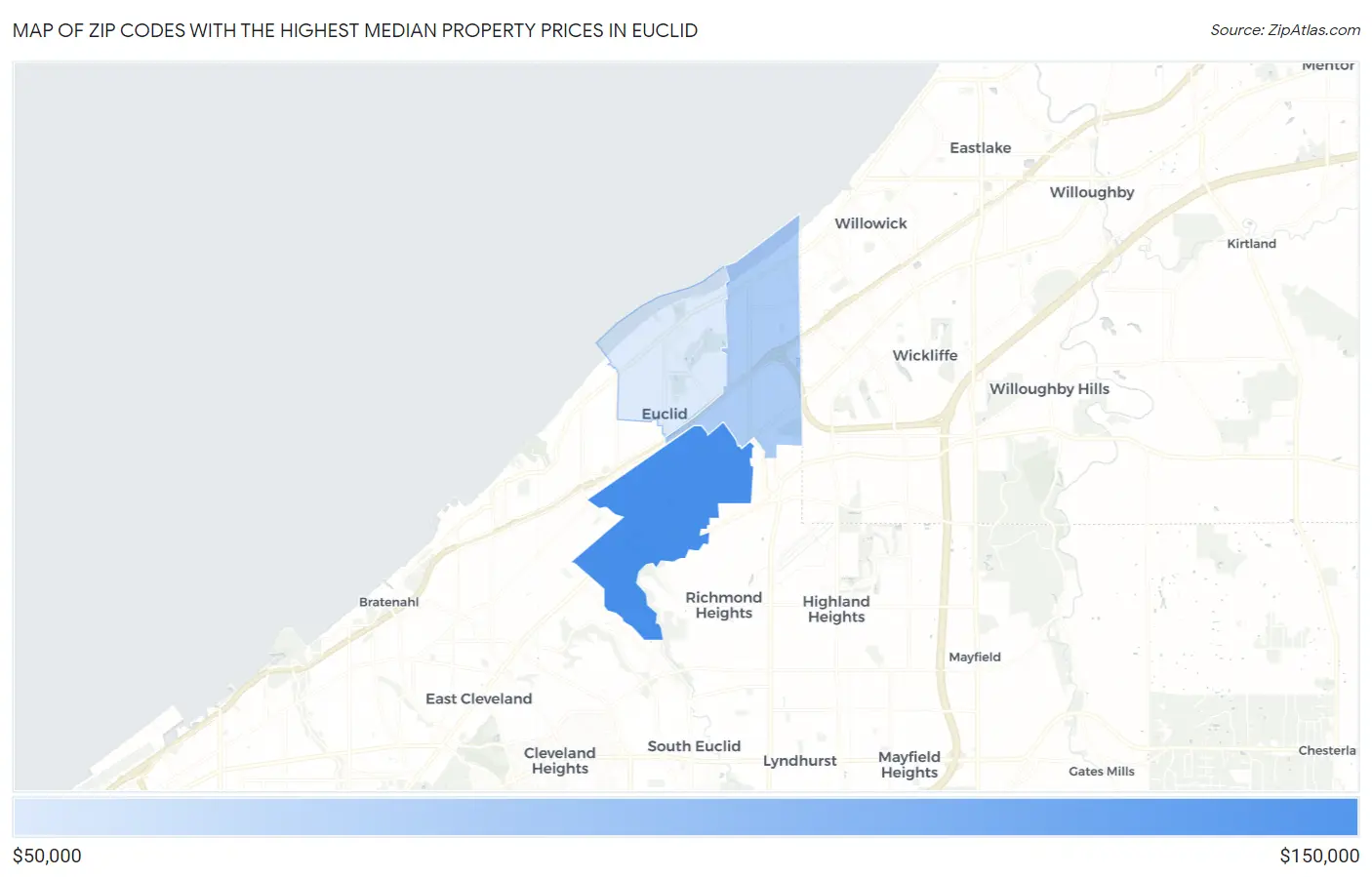 Zip Codes with the Highest Median Property Prices in Euclid Map