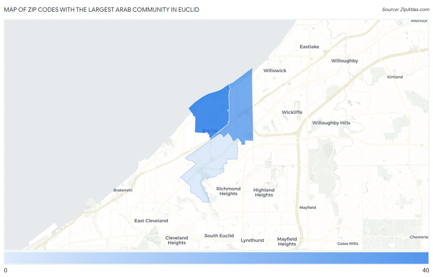 Zip Codes with the Largest Arab Community in Euclid Map