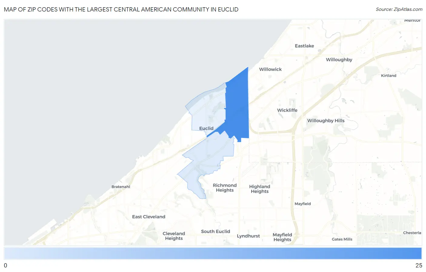Zip Codes with the Largest Central American Community in Euclid Map