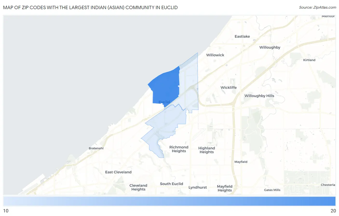 Zip Codes with the Largest Indian (Asian) Community in Euclid Map