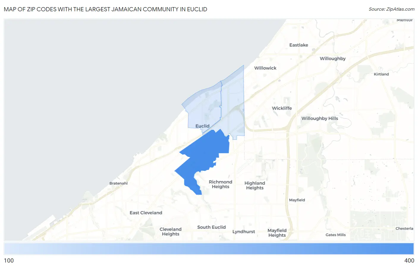 Zip Codes with the Largest Jamaican Community in Euclid Map