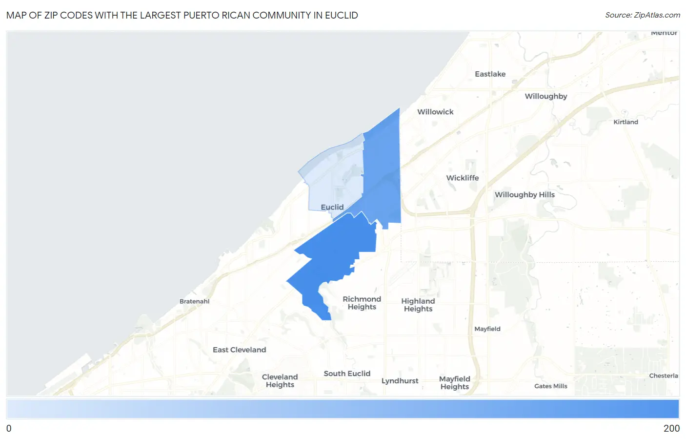 Zip Codes with the Largest Puerto Rican Community in Euclid Map