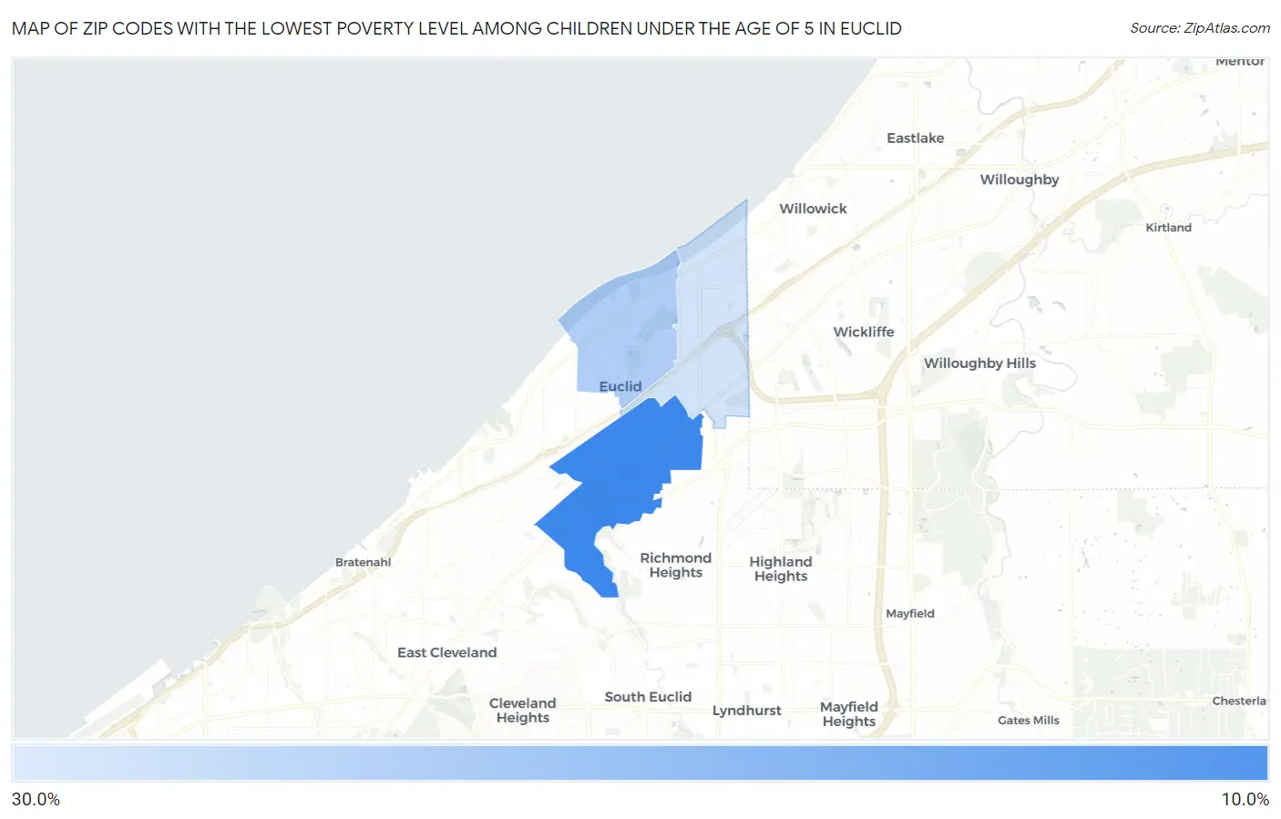 Zip Codes with the Lowest Poverty Level Among Children Under the Age of 5 in Euclid Map