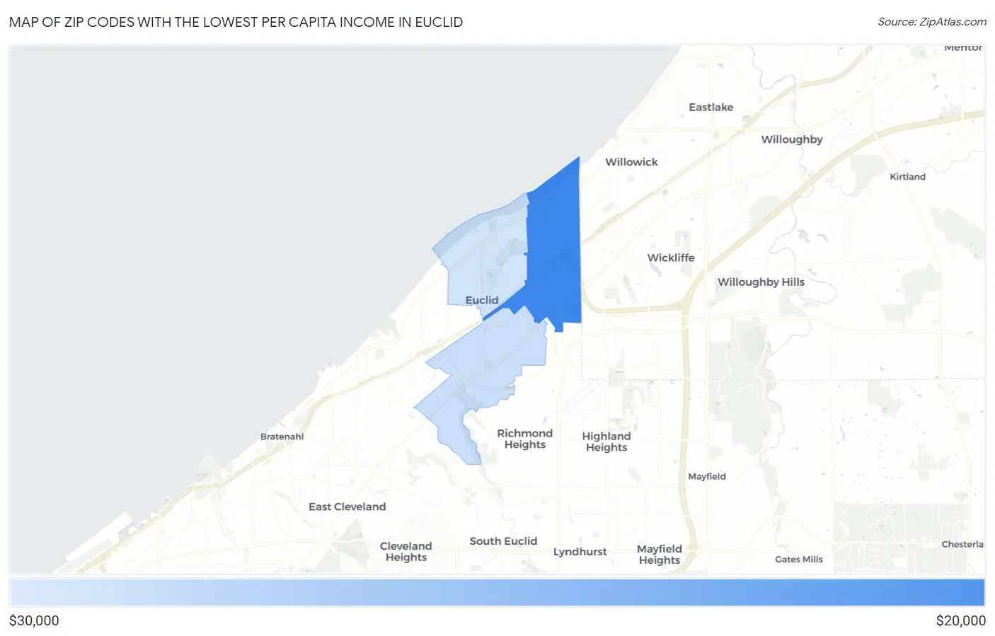 Zip Codes with the Lowest Per Capita Income in Euclid Map