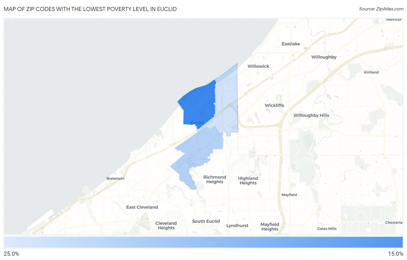 Zip Codes with the Lowest Poverty Level in Euclid Map