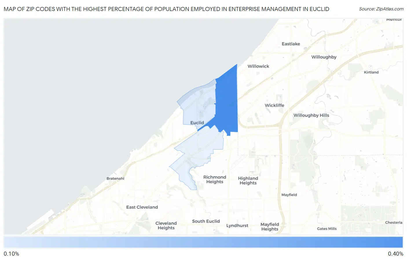 Zip Codes with the Highest Percentage of Population Employed in Enterprise Management in Euclid Map