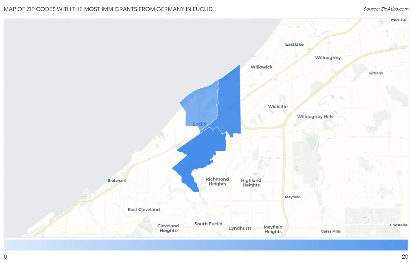 Zip Codes with the Most Immigrants from Germany in Euclid Map