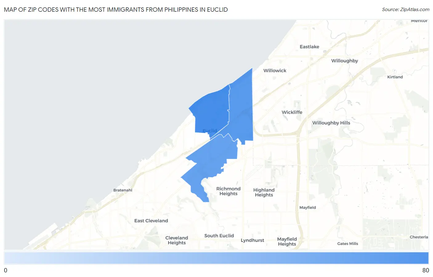 Zip Codes with the Most Immigrants from Philippines in Euclid Map