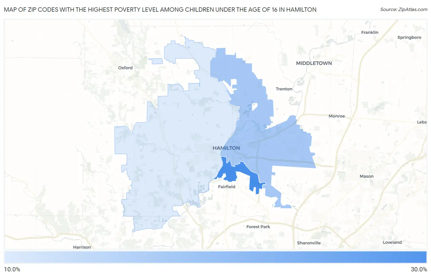 Zip Codes with the Highest Poverty Level Among Children Under the Age of 16 in Hamilton Map