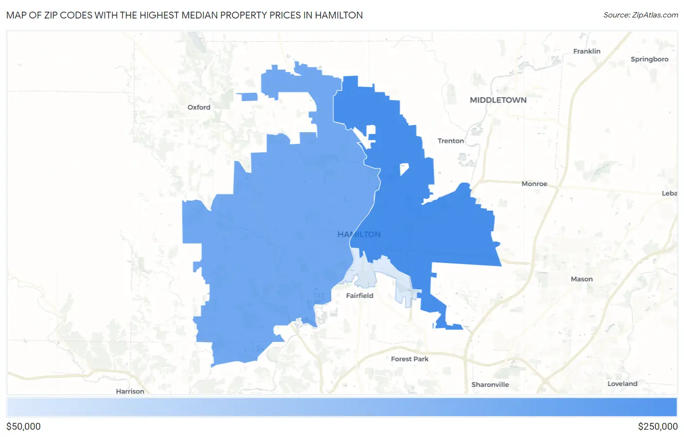 Zip Codes with the Highest Median Property Prices in Hamilton Map