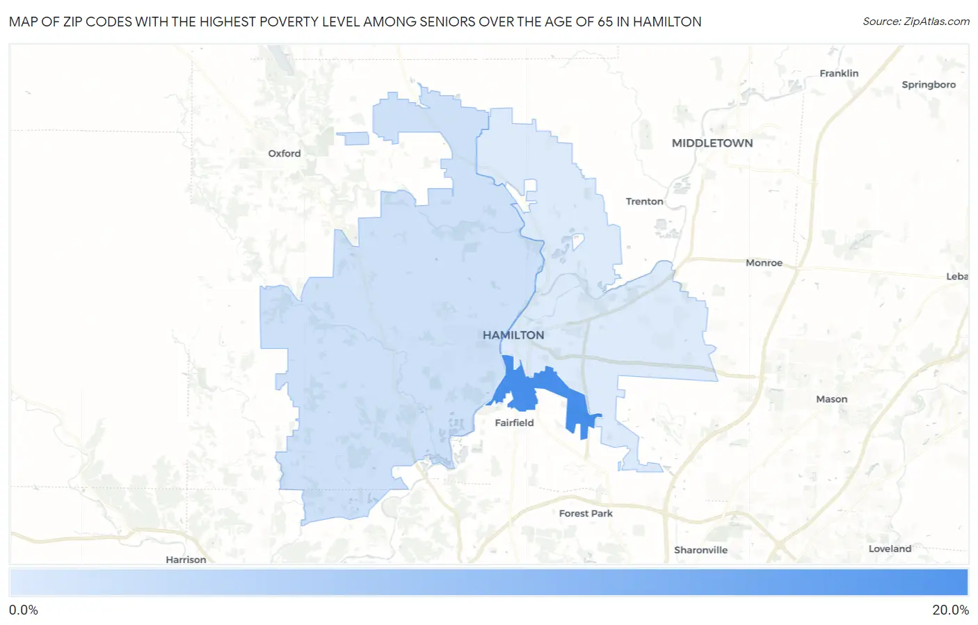 Zip Codes with the Highest Poverty Level Among Seniors Over the Age of 65 in Hamilton Map
