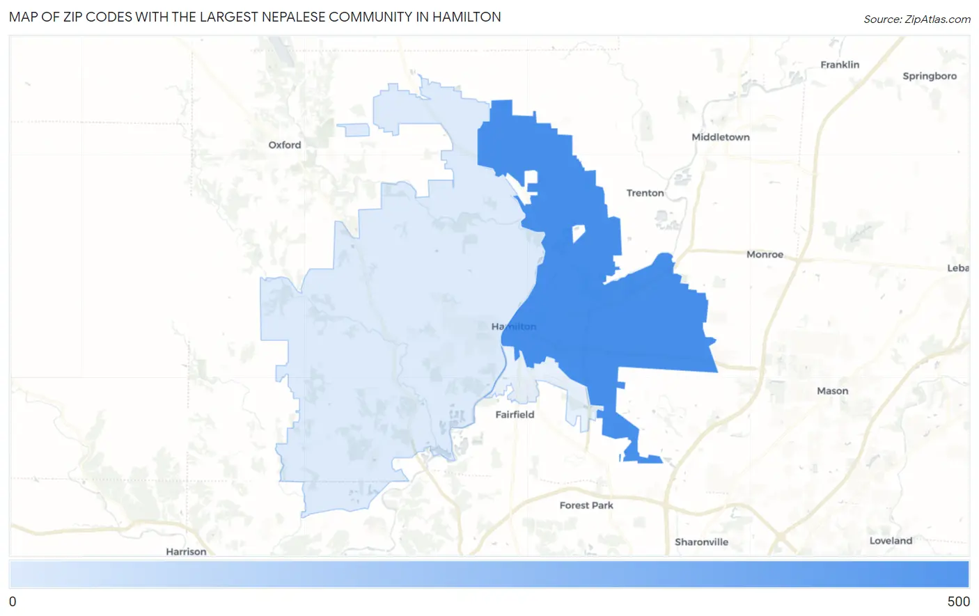 Zip Codes with the Largest Nepalese Community in Hamilton Map