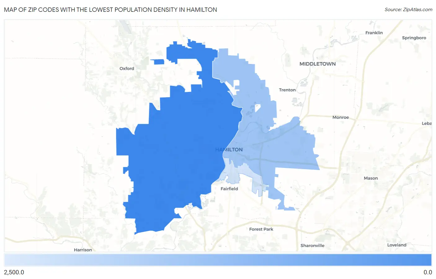 Zip Codes with the Lowest Population Density in Hamilton Map