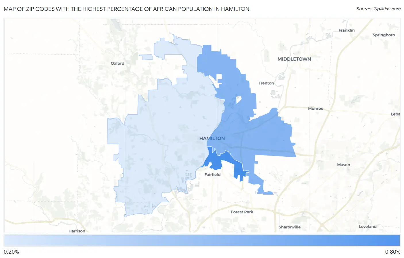 Zip Codes with the Highest Percentage of African Population in Hamilton Map