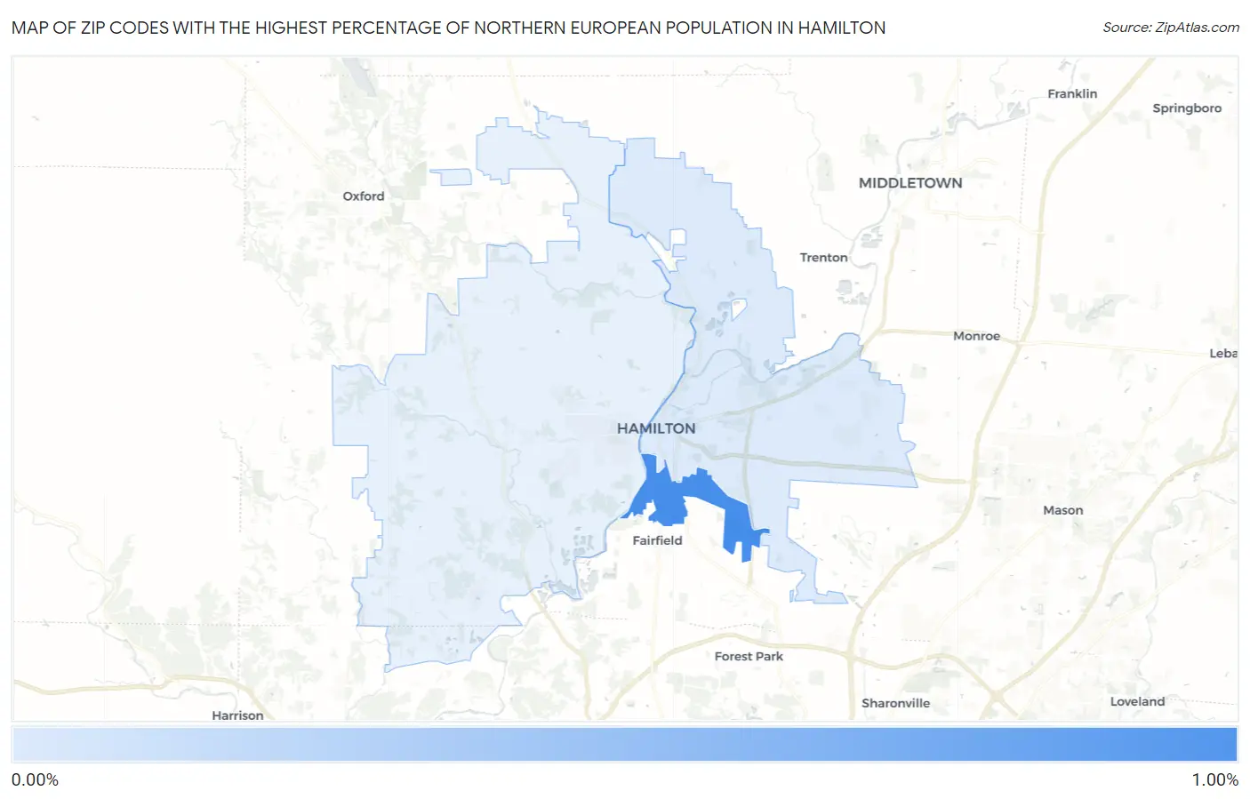 Zip Codes with the Highest Percentage of Northern European Population in Hamilton Map