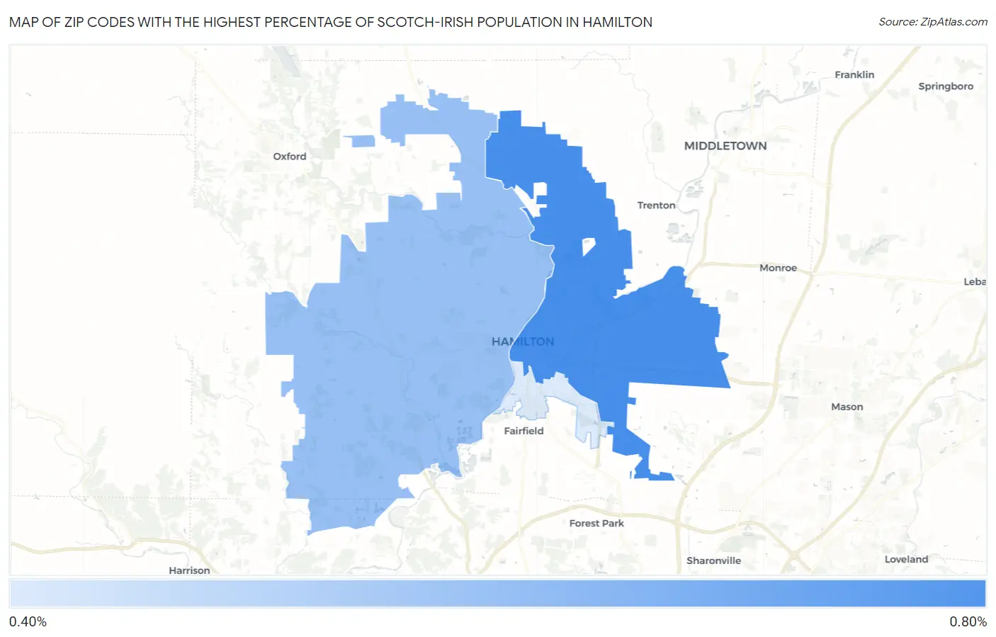 Zip Codes with the Highest Percentage of Scotch-Irish Population in Hamilton Map
