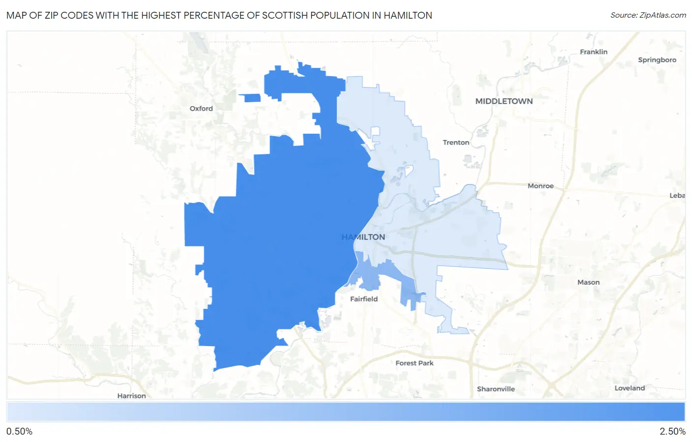 Zip Codes with the Highest Percentage of Scottish Population in Hamilton Map