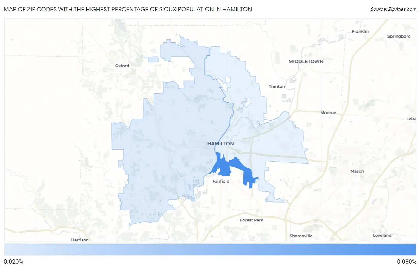 Zip Codes with the Highest Percentage of Sioux Population in Hamilton Map