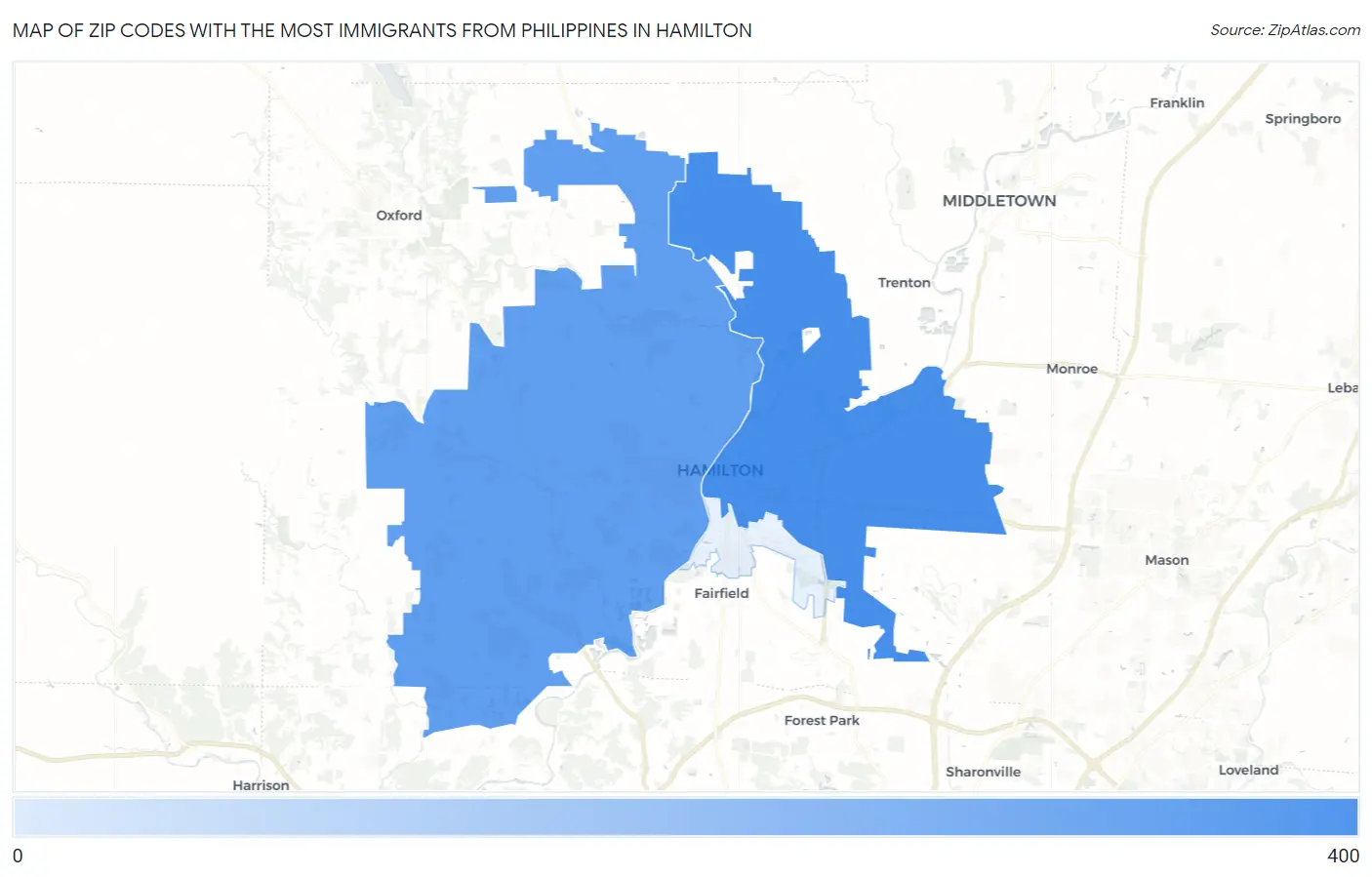 Zip Codes with the Most Immigrants from Philippines in Hamilton Map