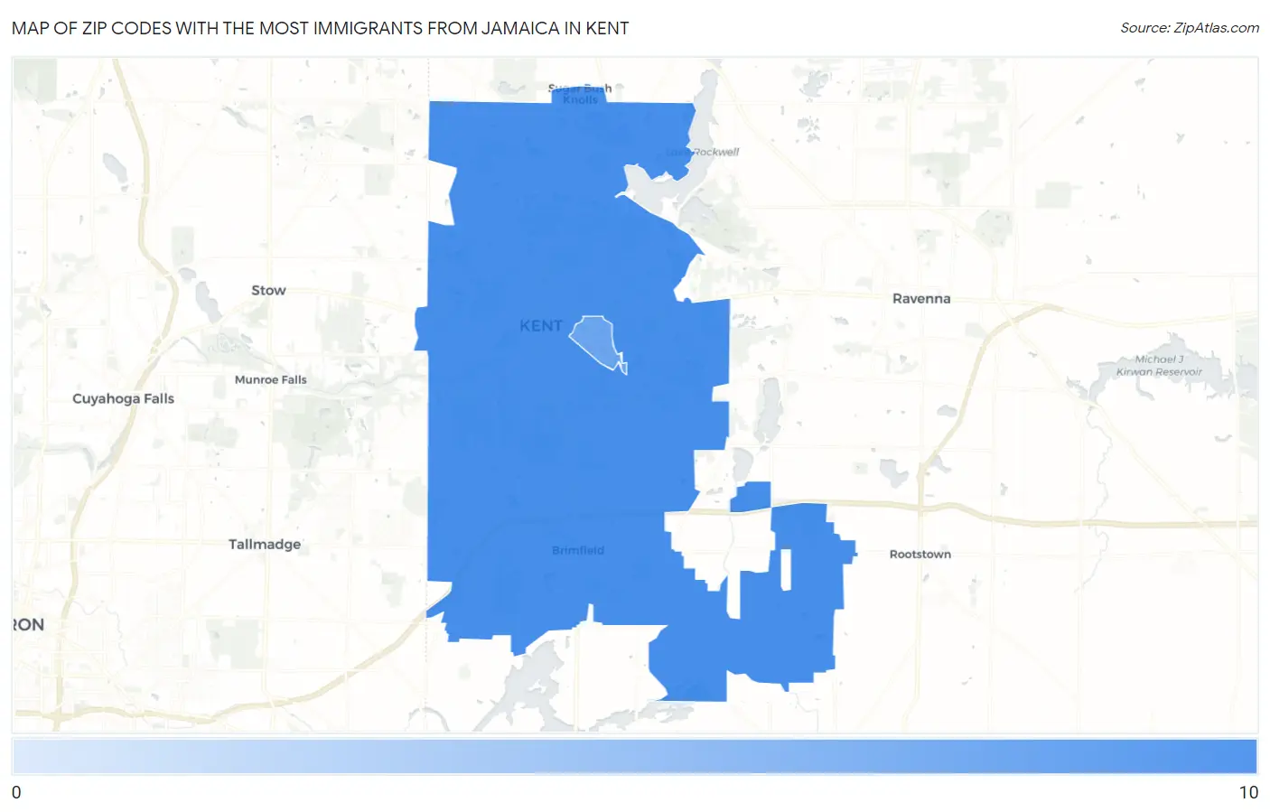 Zip Codes with the Most Immigrants from Jamaica in Kent Map