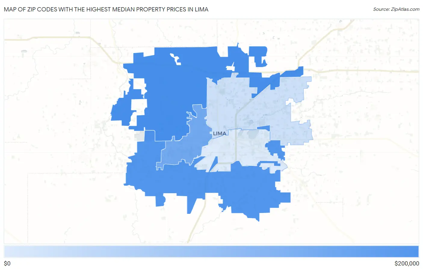 Zip Codes with the Highest Median Property Prices in Lima Map