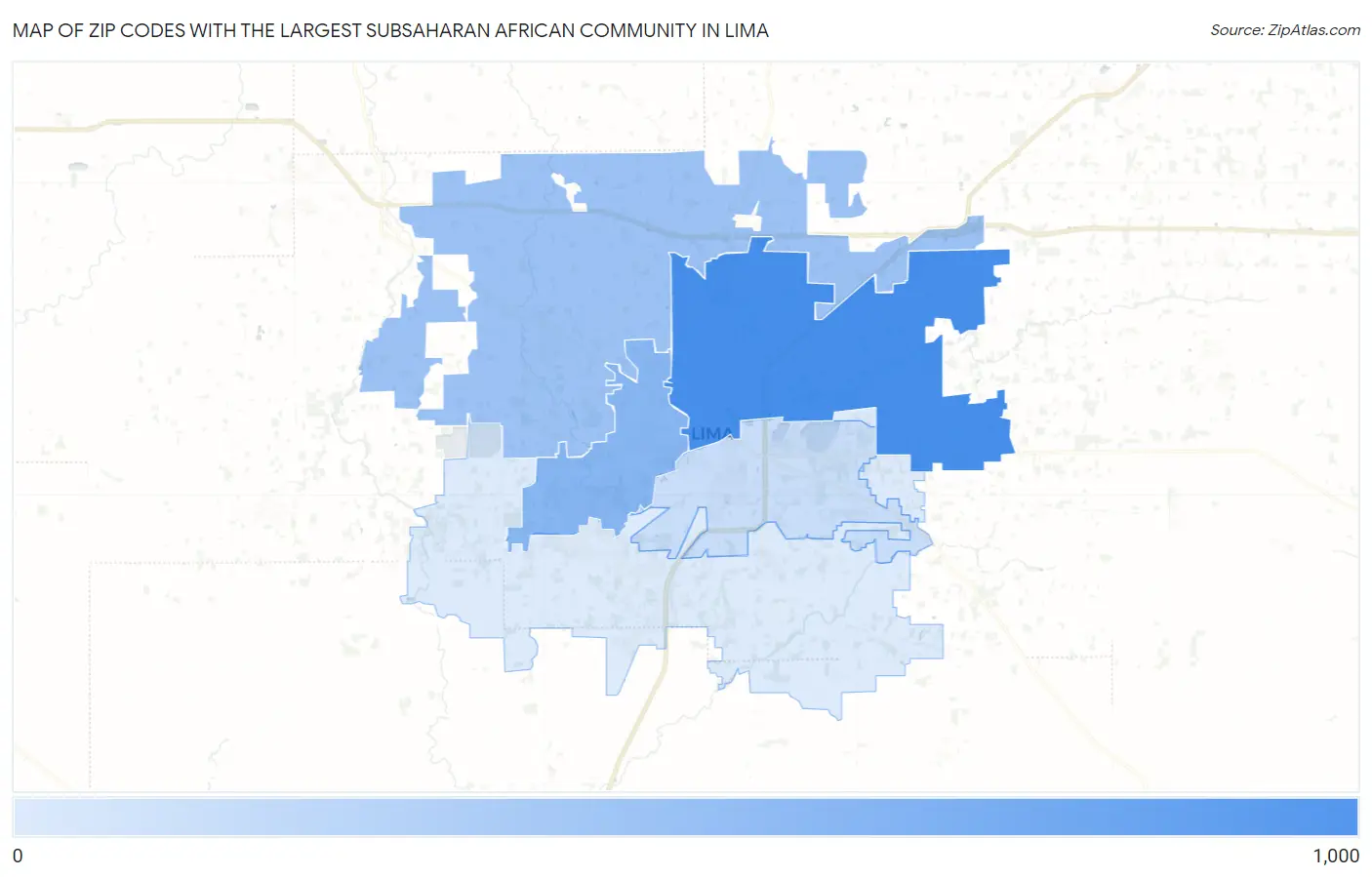 Zip Codes with the Largest Subsaharan African Community in Lima Map