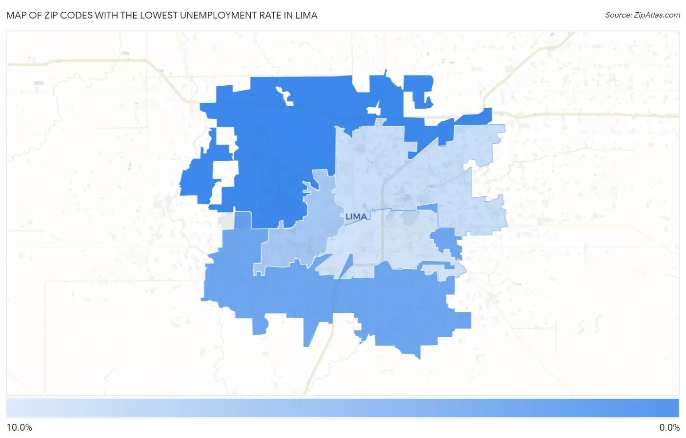 Zip Codes with the Lowest Unemployment Rate in Lima Map