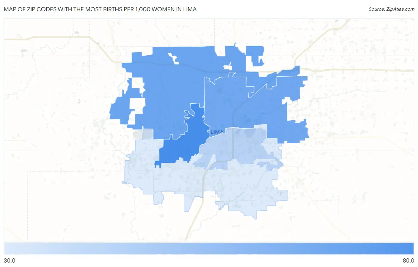 Zip Codes with the Most Births per 1,000 Women in Lima Map