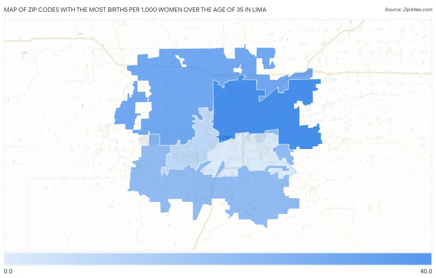 Zip Codes with the Most Births per 1,000 Women Over the Age of 35 in Lima Map
