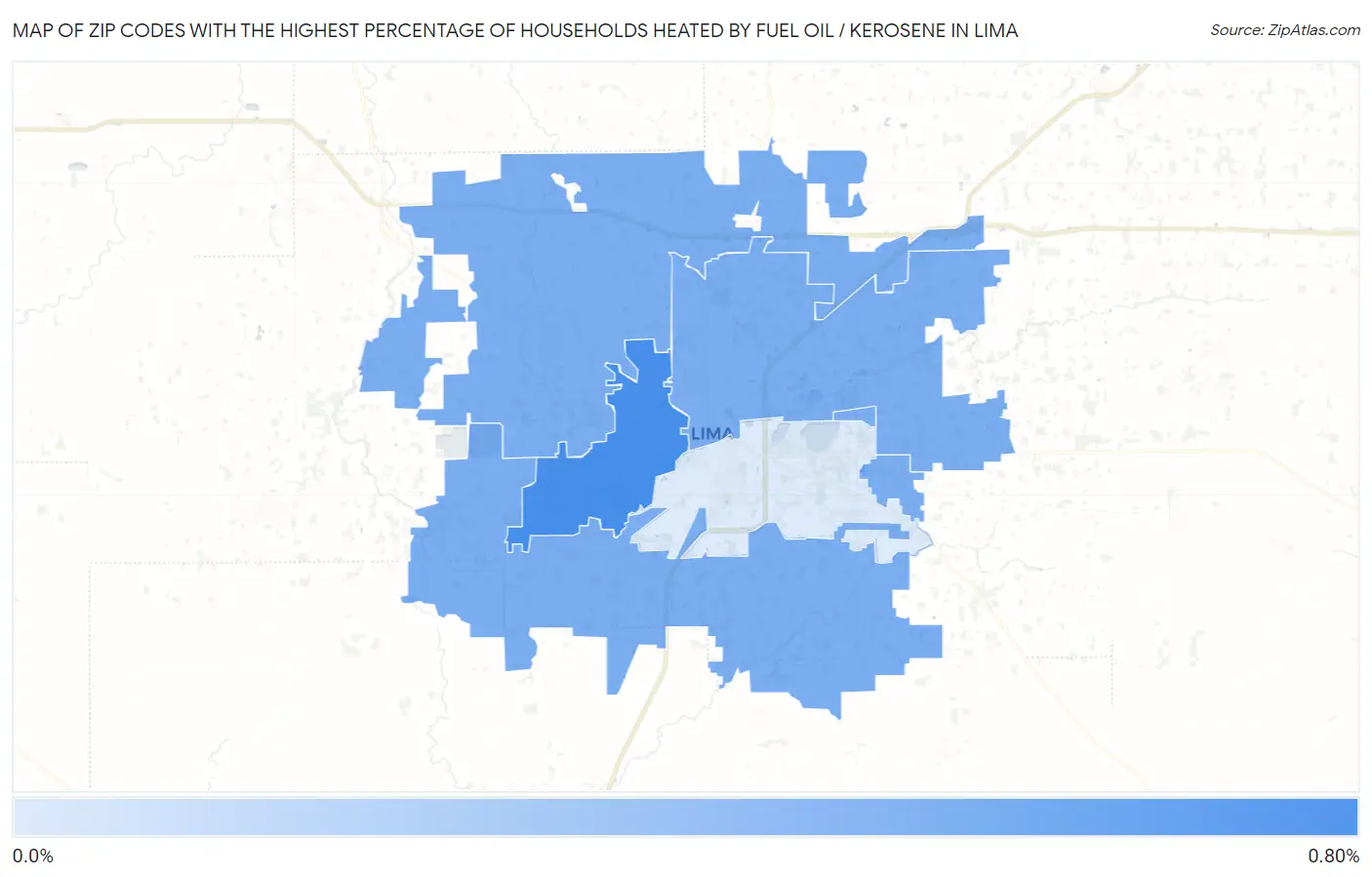 Zip Codes with the Highest Percentage of Households Heated by Fuel Oil / Kerosene in Lima Map