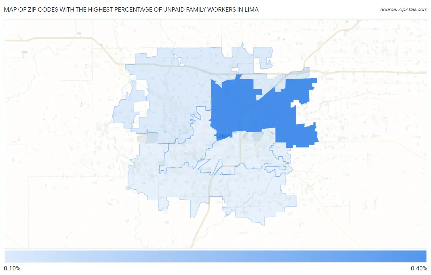 Zip Codes with the Highest Percentage of Unpaid Family Workers in Lima Map