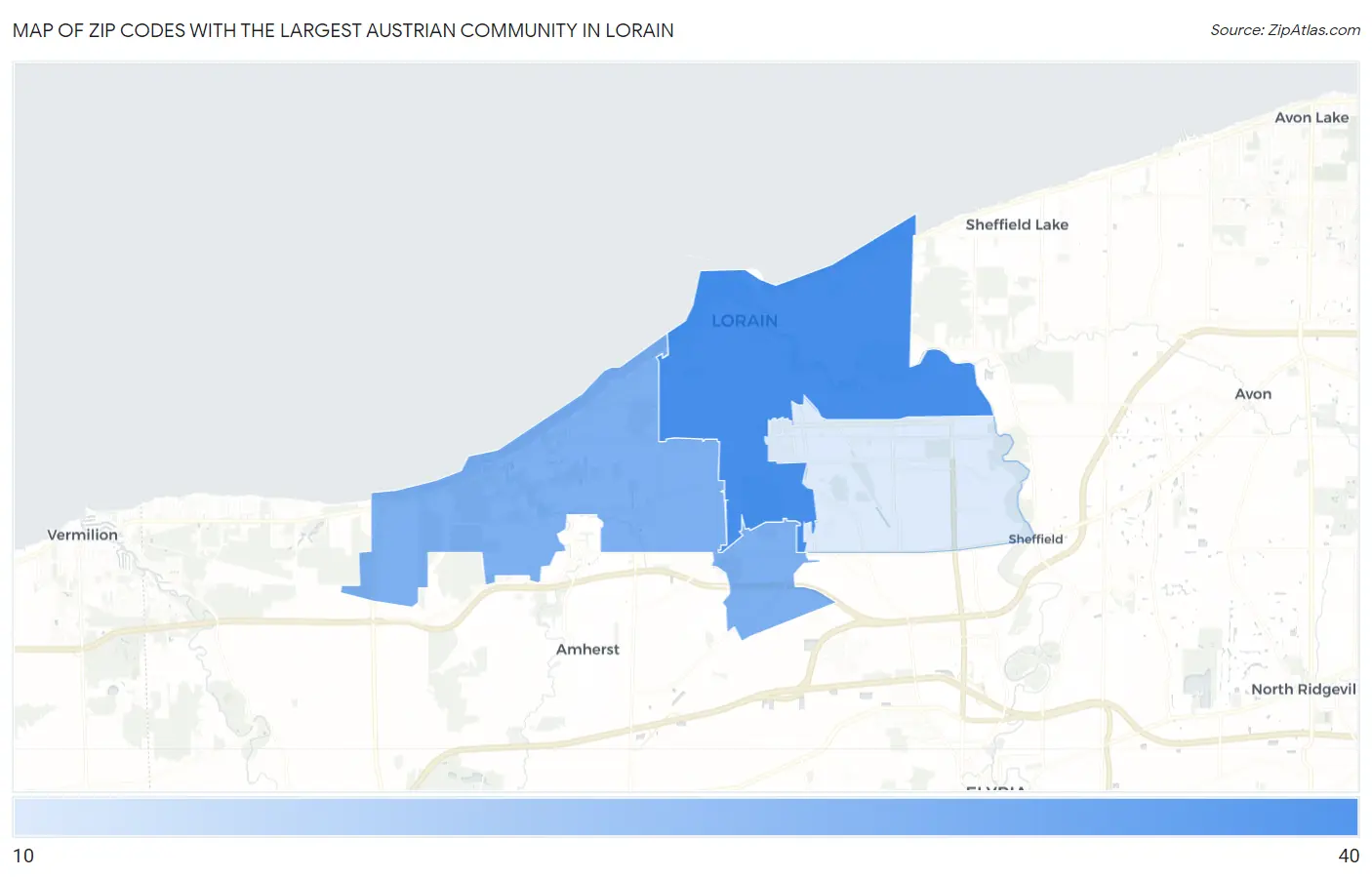 Zip Codes with the Largest Austrian Community in Lorain Map
